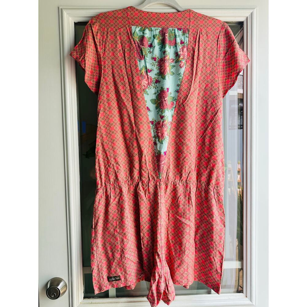 Matilda Jane Romper Women Size M Coral Geo Boho Cottagecore Button Front Pockets - Picture 4 of 10
